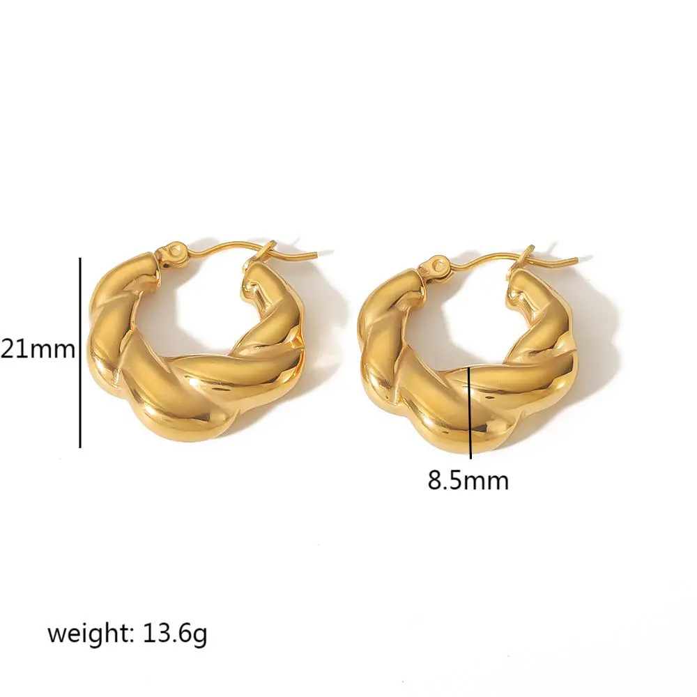 1 Pair Classic Minimalist Style Braid Twist C Shape Stainless Steel 18K Gold Plated Women's Hoop Earrings Decor For Daily Outfits h5 Picture2